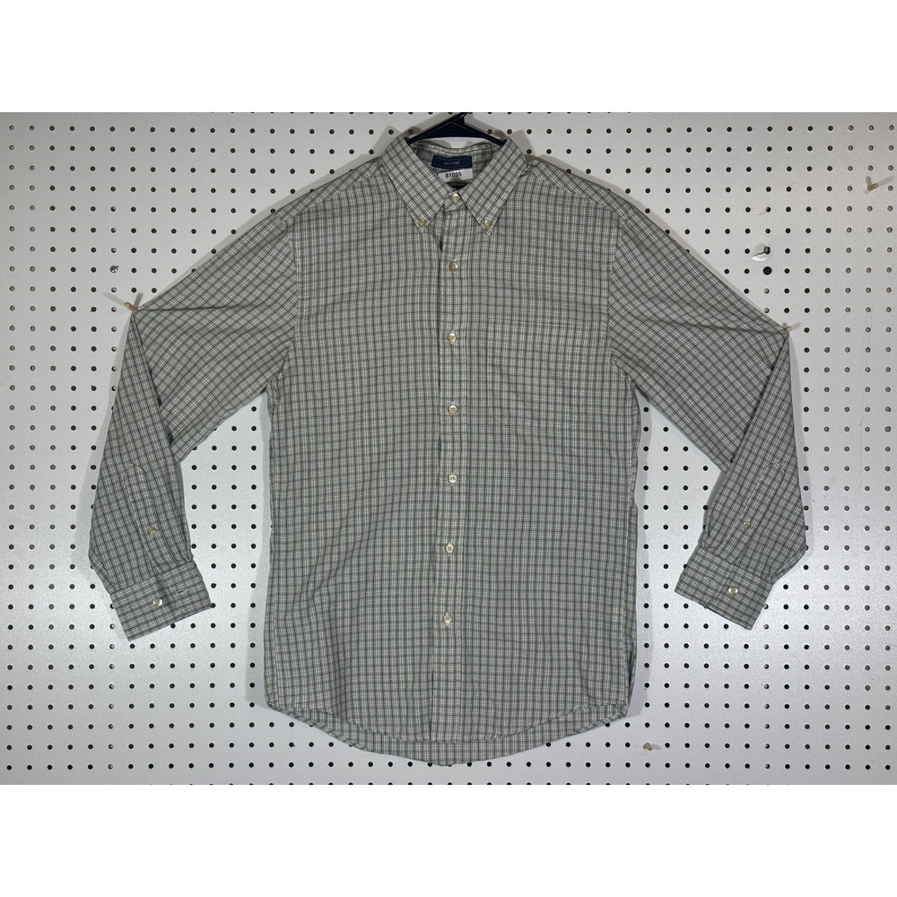 Saddlebred Mens Easy Care Plaid Button Down Shirt Green White Small Long Sleeve
